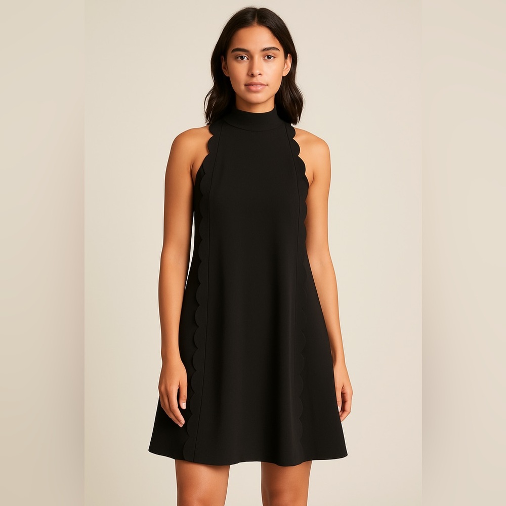 Ted Baker London Black Scallop Mock Neck A-Line Dress Size 3 (US 8) BJ5